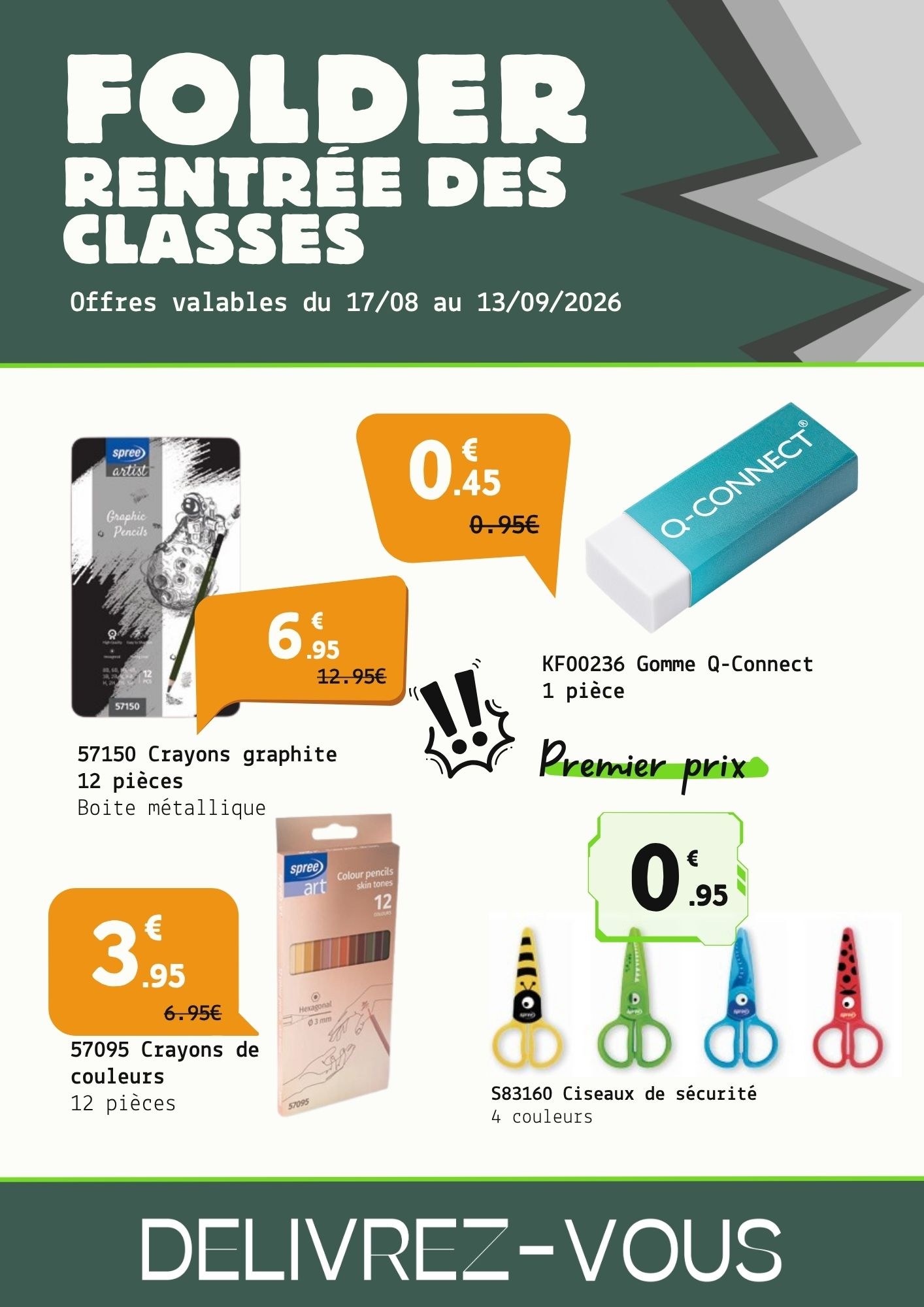 Folder Rentrée des classes 2026 D&V — fournitures scolaires et papeterie